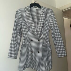 Women's Gray Checkered Blazer Dress